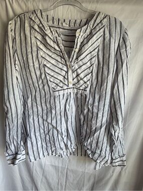 Gap Top Women’s White with Gray / Navy Stripes Linen Breathable XL